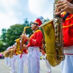 marching band playing musicians, instruments in Tet holidays in Vietnam